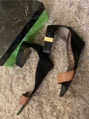 Black & Tan Open-Toe Block Heel Sophie Sandals by Sam Edelman size 9.5
